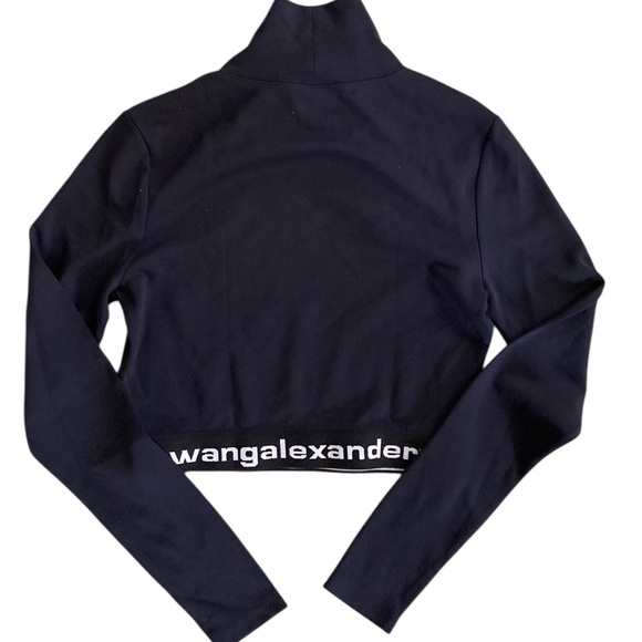 Alexander Wang Logo Elastic Cropped Mock Neck Top Long Sleeve Black - Picture 11 of 15
